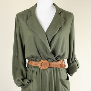 venus belted midi shirt dress